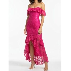 Lovers + Friends Hot Pink One-Shoulder Lace High-Low Dress Size S